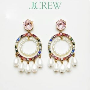 J. Crew Multicolor Rhinestone Faux Pearl Double Circle Drop Dangle Earrings NEW